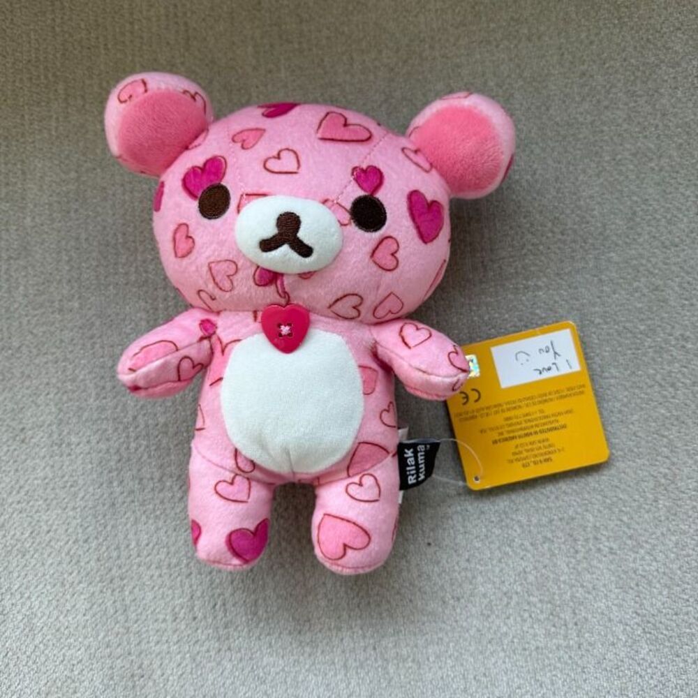 San-X Rilakkuma Plush Korilakkuma Pink Heart 8 Inches
